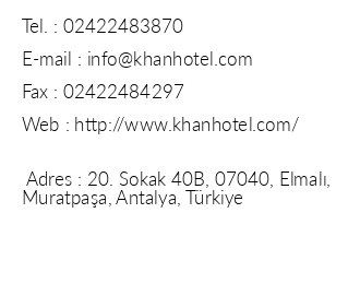 Khan Hotel iletiim bilgileri